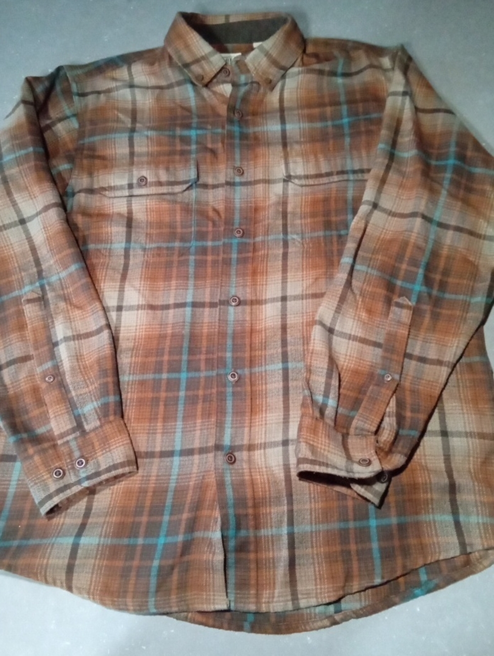 Medium Y2K Vintage RedHead Brown Plaid Button-Up Shirt Jacket with Teal Accents